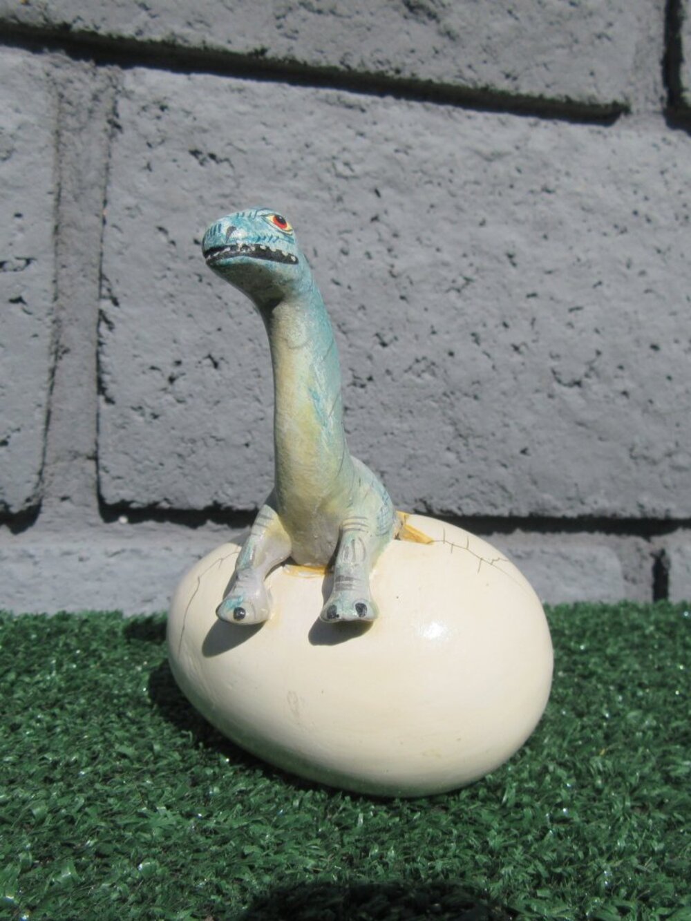 Vintage R. Miranda Mexico Dinosaur Egg Hatching Brontosaurus Baby Signed